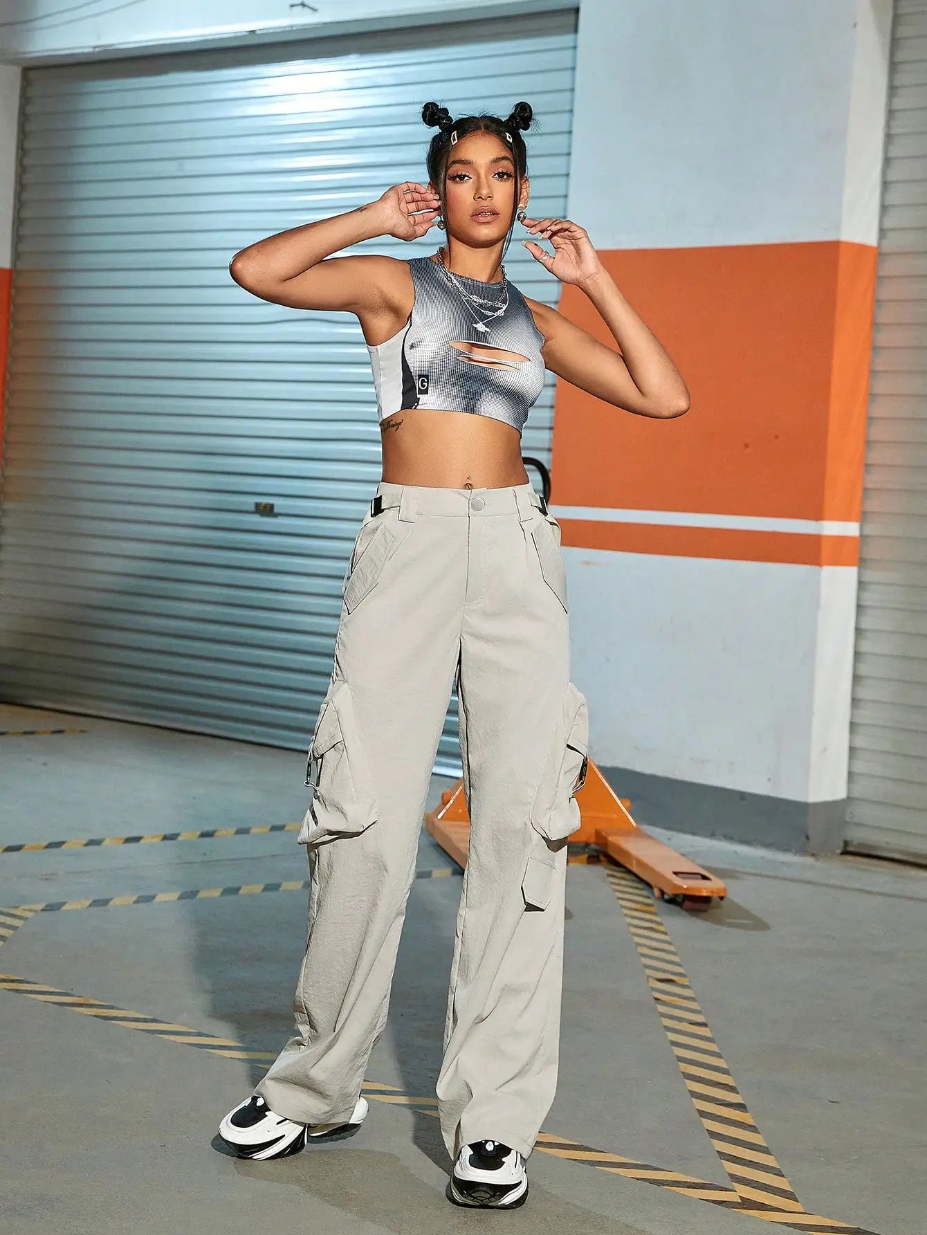 Pocha Wide Leg Cargo Parachute Trousers