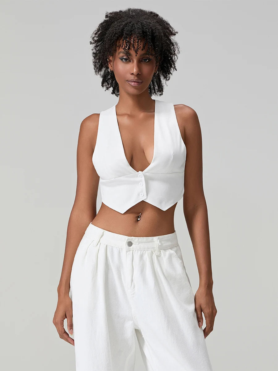 BC Deep V Low Cut Cropped Sleeveless Vests