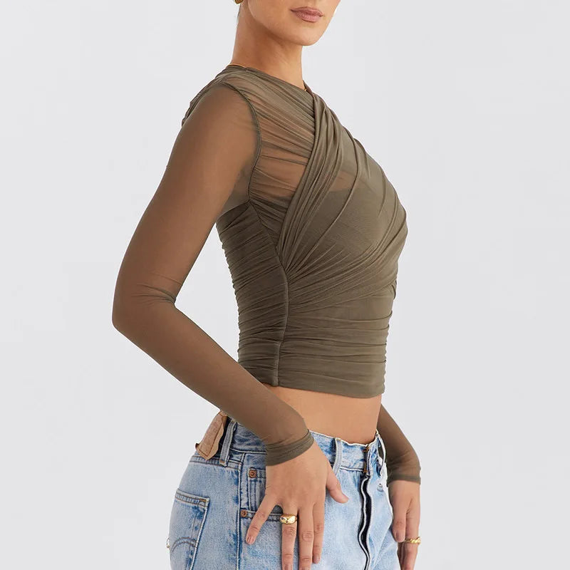 Skylar See Through Cross V Neck Long Sleeves