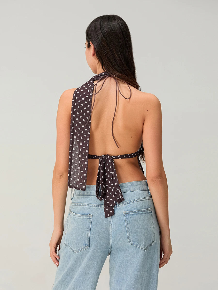 BC Print Camisoles Backless Bandage Halter Scarf