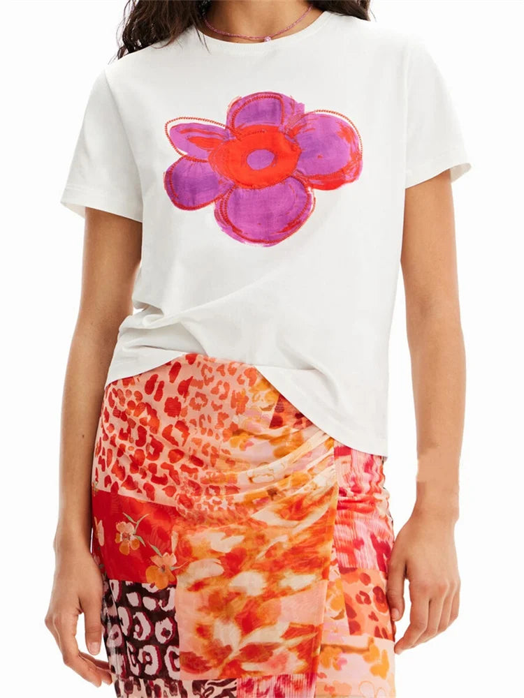 BCG Loose Casual T-Shirts Floral Print Short Sleeve Round Neck Top