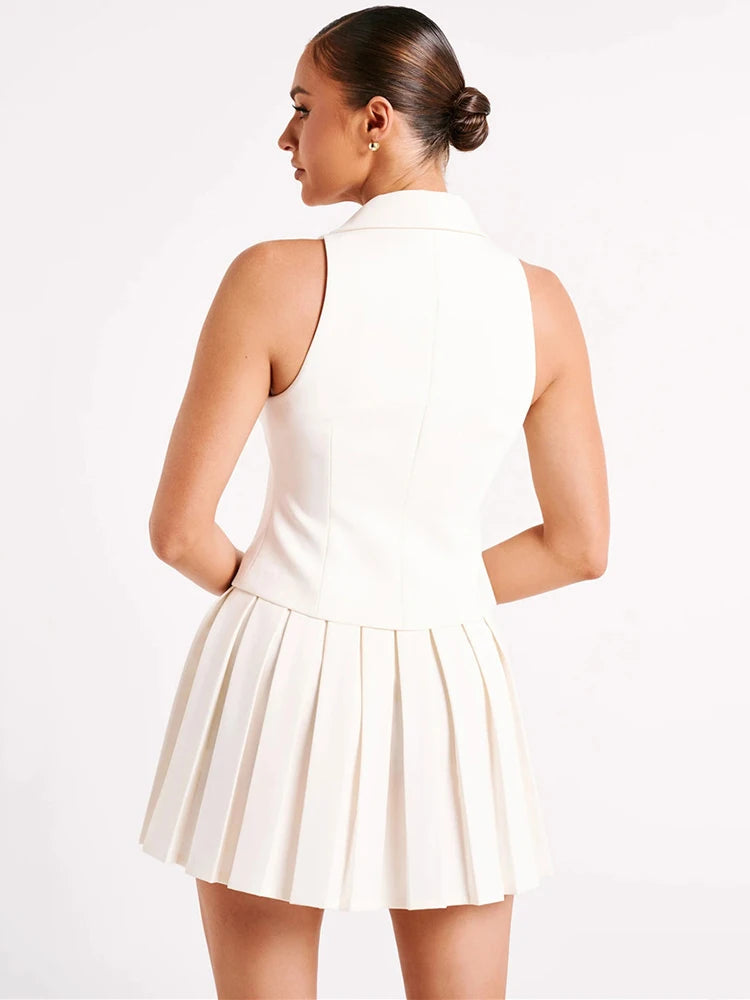 Pleated Skirt And V Neck Blouse Set