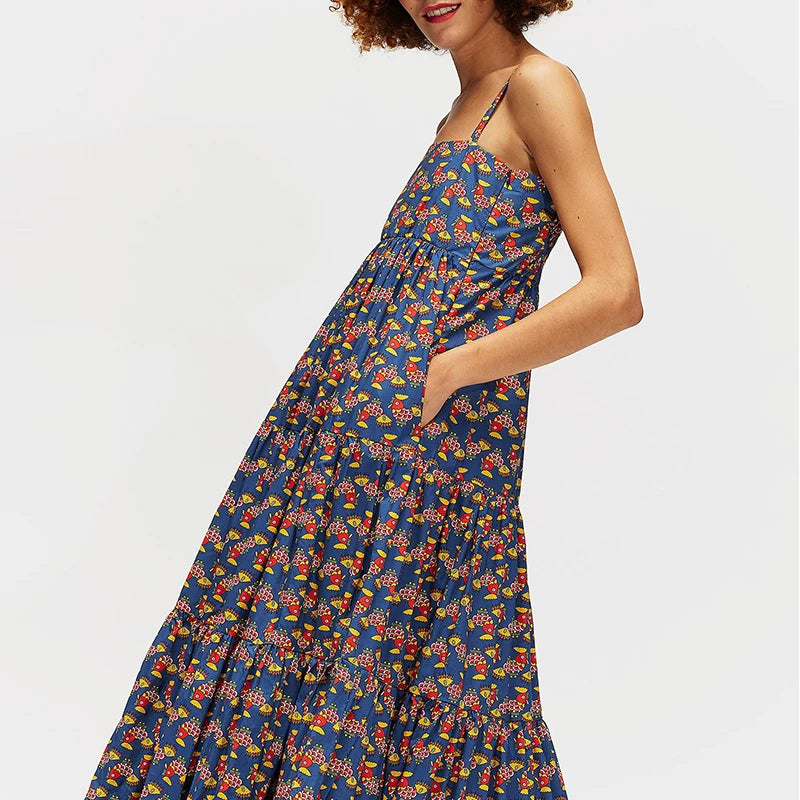 BG Sleeveless Pleated A-line Long Fractal Dress