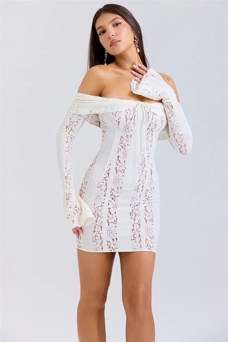 Danika Off-shoulder Lace Strapless Long Sleeve Backless Elegant Mini Dress