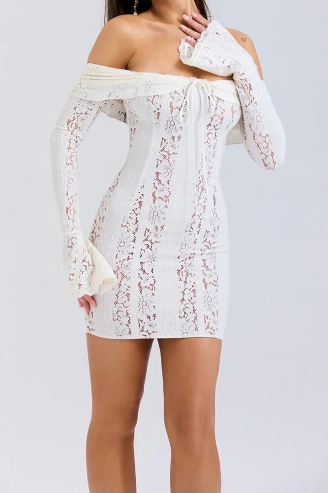 Danika Off-shoulder Lace Strapless Long Sleeve Backless Elegant Mini Dress