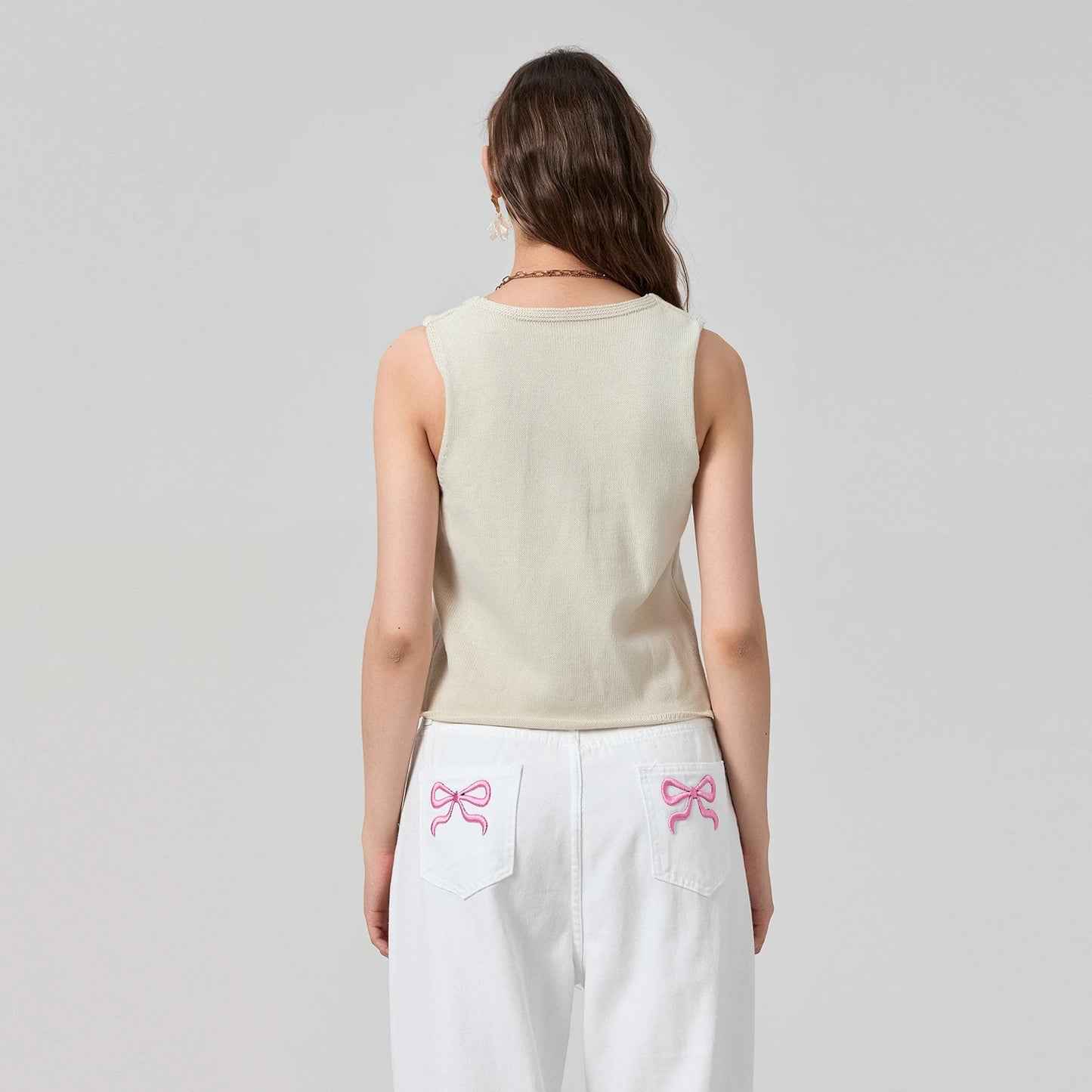 BC Knit Retro Sleeveless V-Neck Button-up Tank Tops S