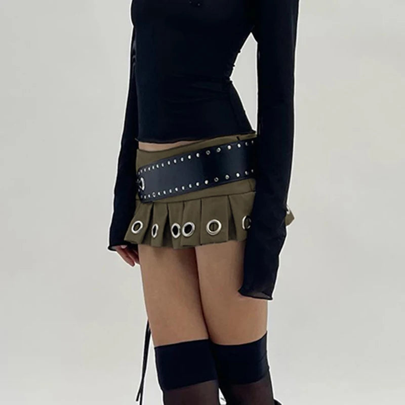 Chic Eyelet Pleated Super Short Skirt