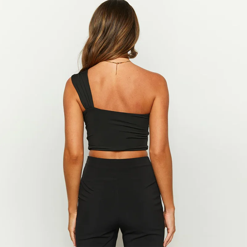 DC One Shoulder Tight Hollow Open Back Short Top