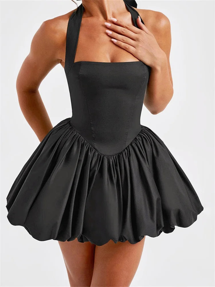BGC Halter Tie up Sleeveless Backless Corset Bubble Mini Dress