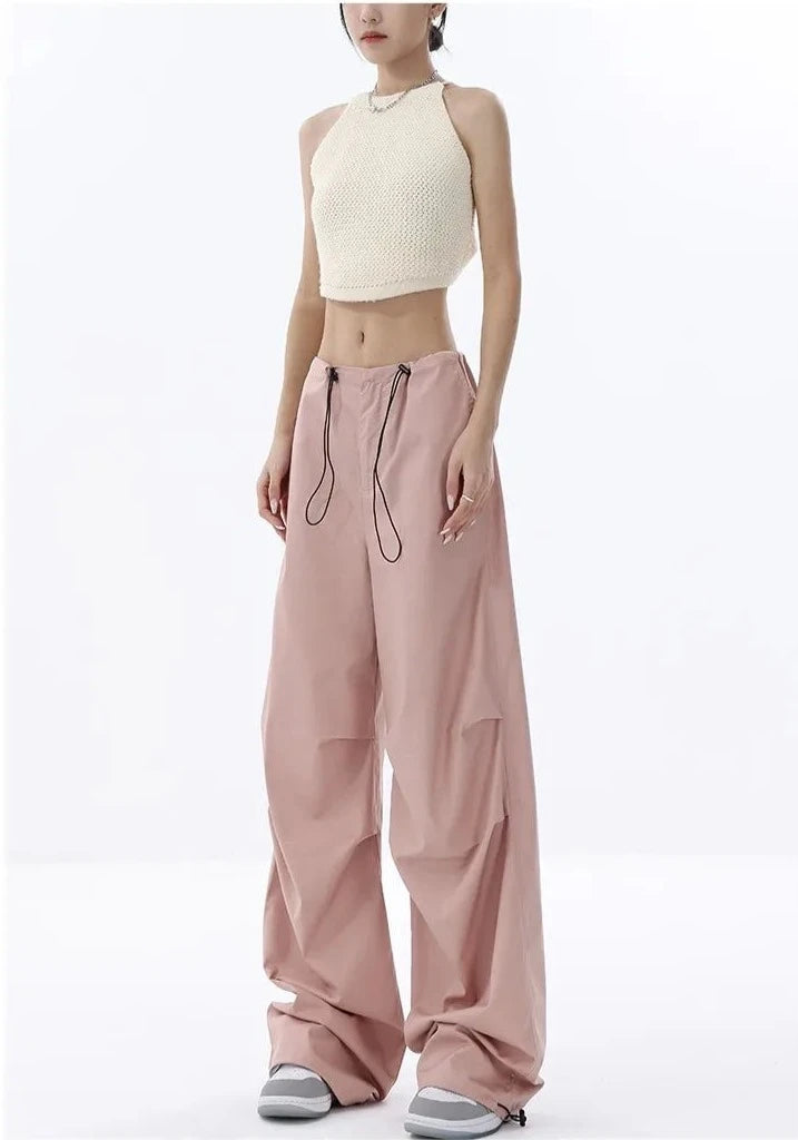 High Waist Drawstring Long Wide Leg Trousers