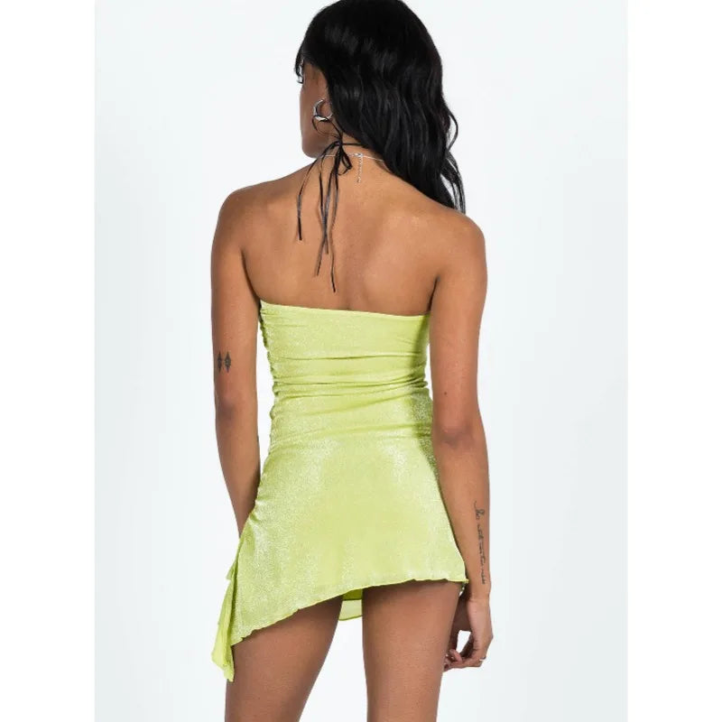 Drawstring Slit Glitter Mini Dress