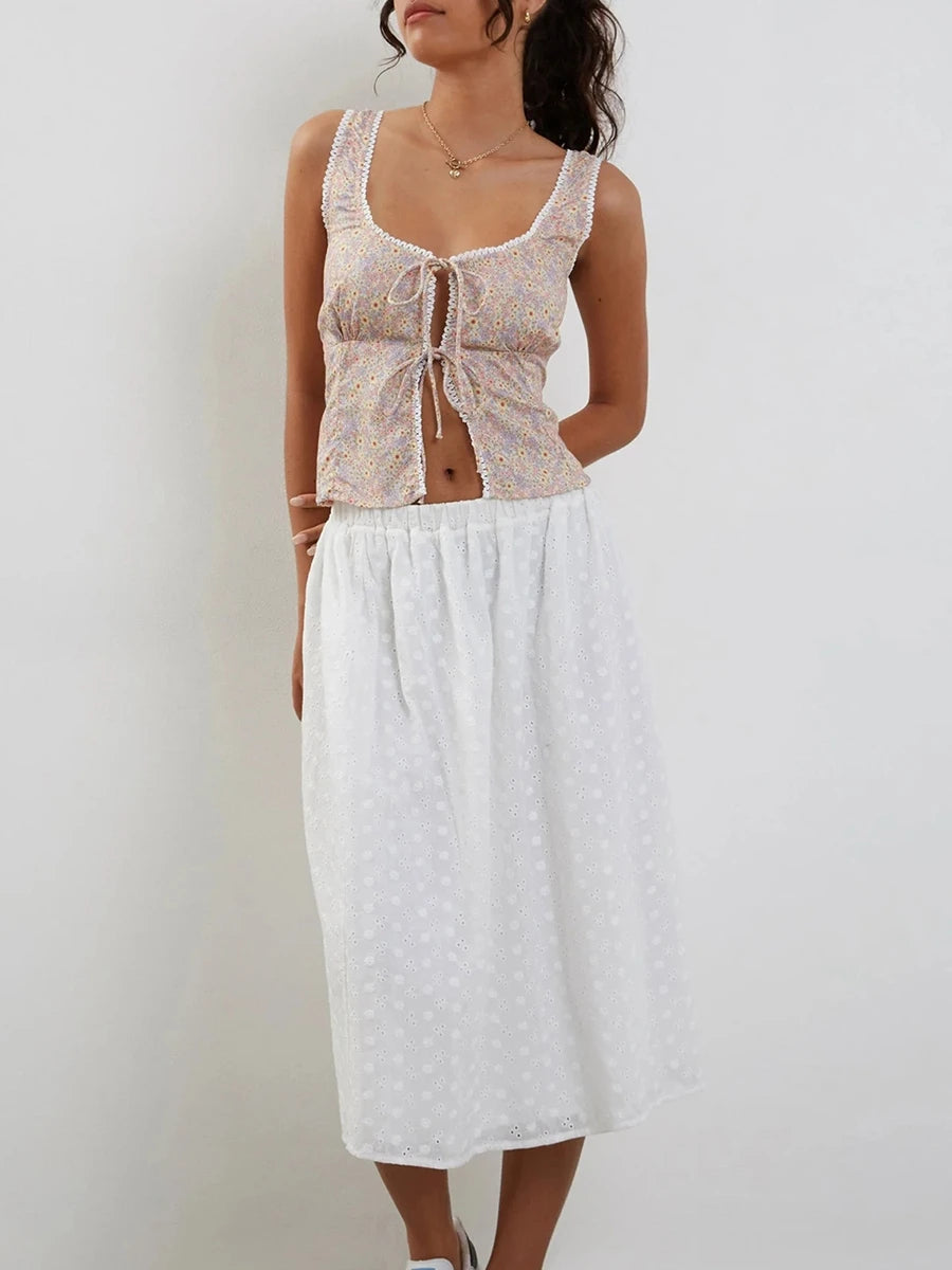 Mona BC Boho Halter Neck Sleeveless Floral Print Tie Front Cami Tank Crop Top