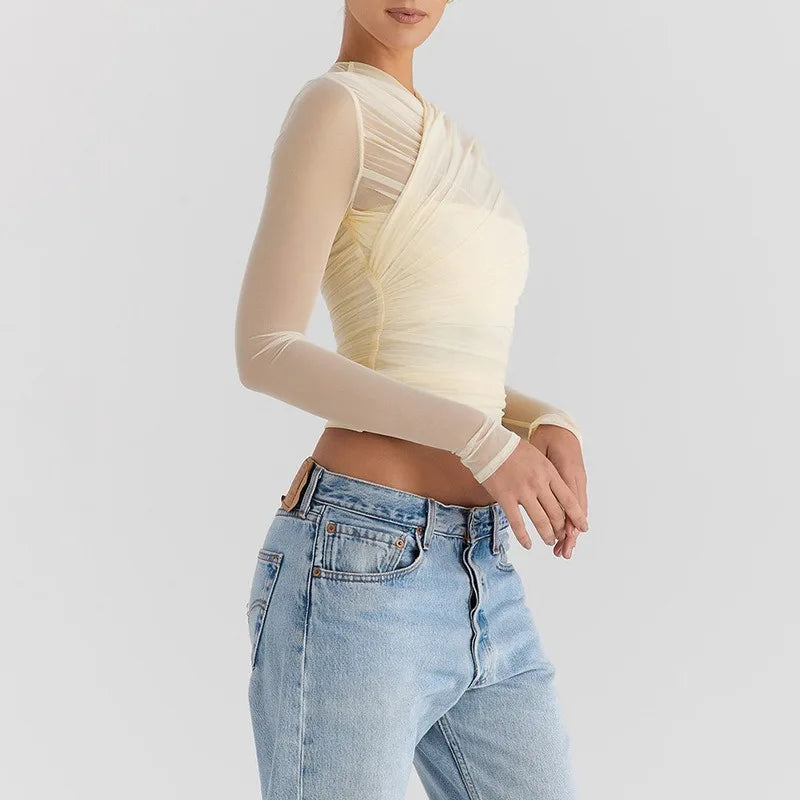 Skylar See Through Cross V Neck Long Sleeves