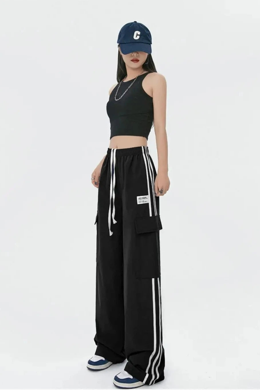 Glady High Waist Cargo Pants Pockets Straight Leg Wide