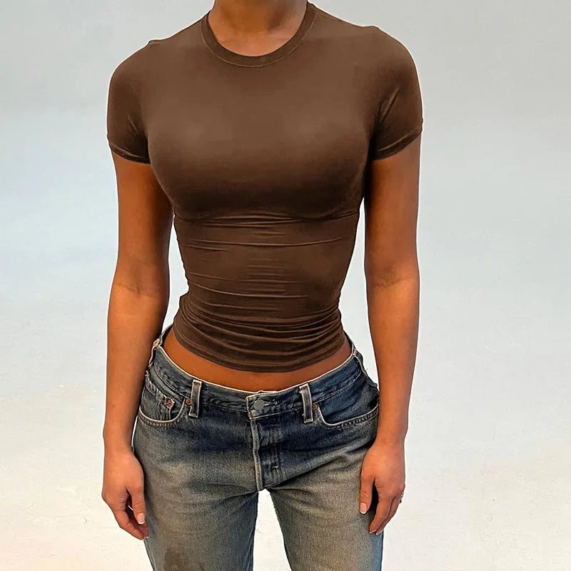 Soso Round Neck Short Sleeve Crop Top