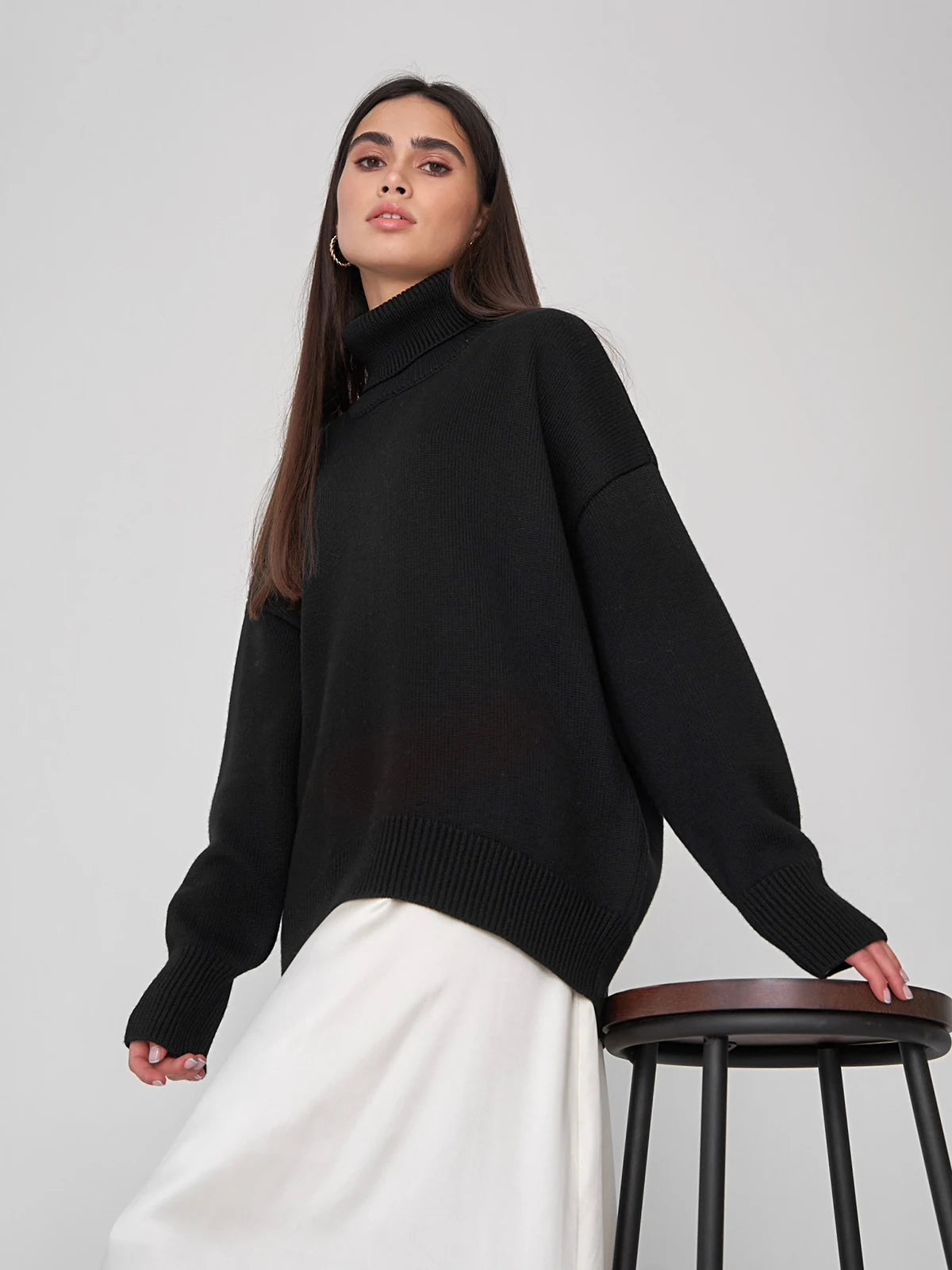 Bornladies Women Turtleneck Sweater CHIC Autumn Winter Thick Warm Pullover Top Oversized Casual Loose Knitted Jumper Female Pull