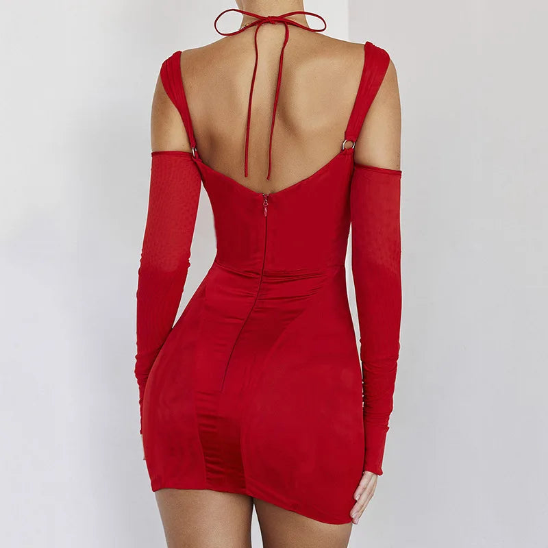 Skye Mesh Long Sleeve Corset Dress