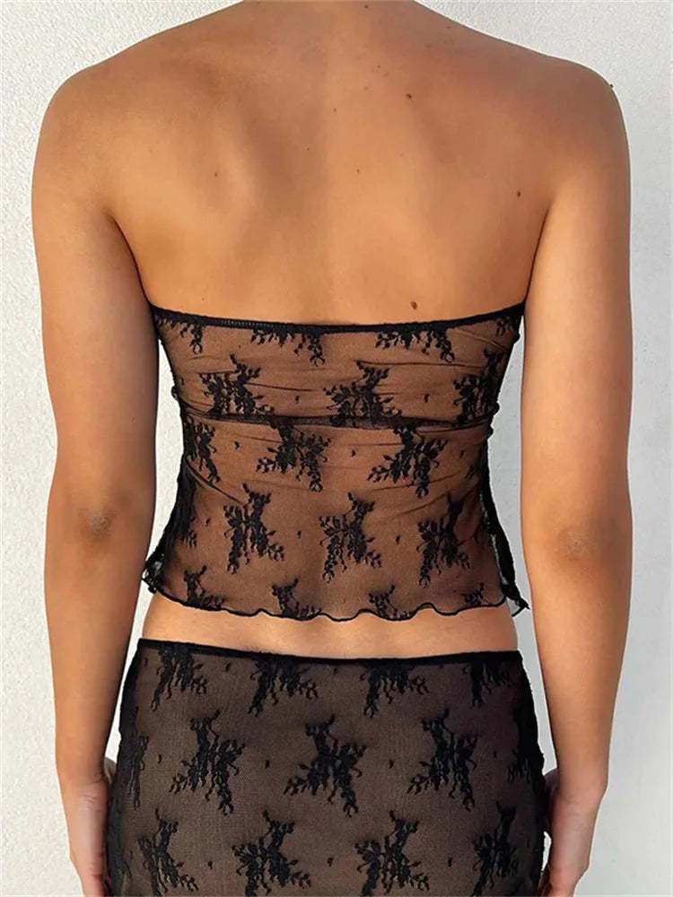 Aster Lace Mesh Bustiers Off Shoulder Tube Top