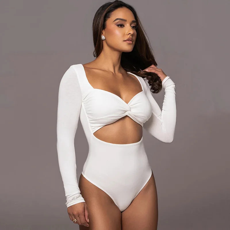 Cassie Twist Cut Out Bodysuit Long Sleeves