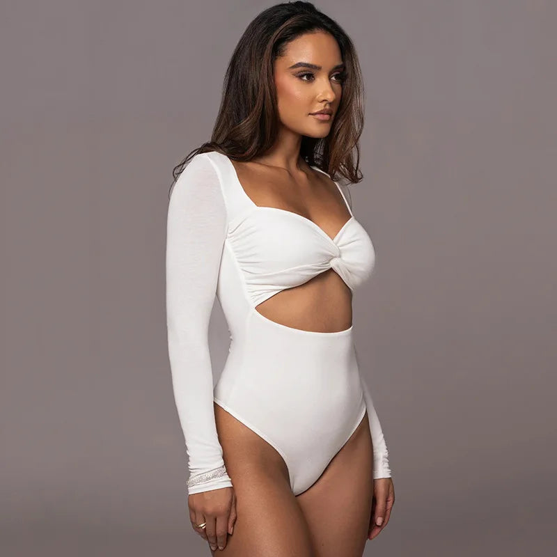 Cassie Twist Cut Out Bodysuit Long Sleeves