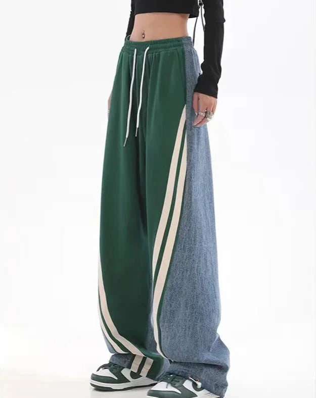 High Waist Drawstring Tie Up High Street Wide Leg Straight