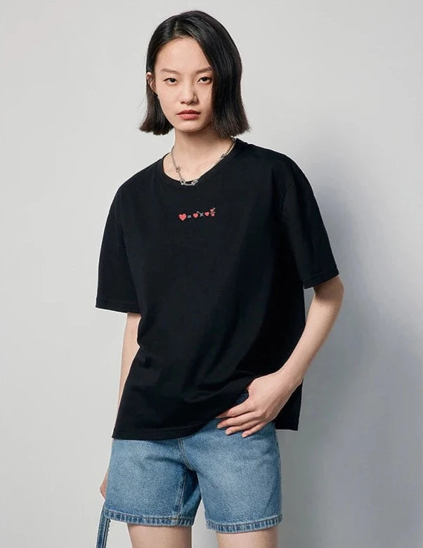 Geometric Love Print Loose Cotton T-Shirt