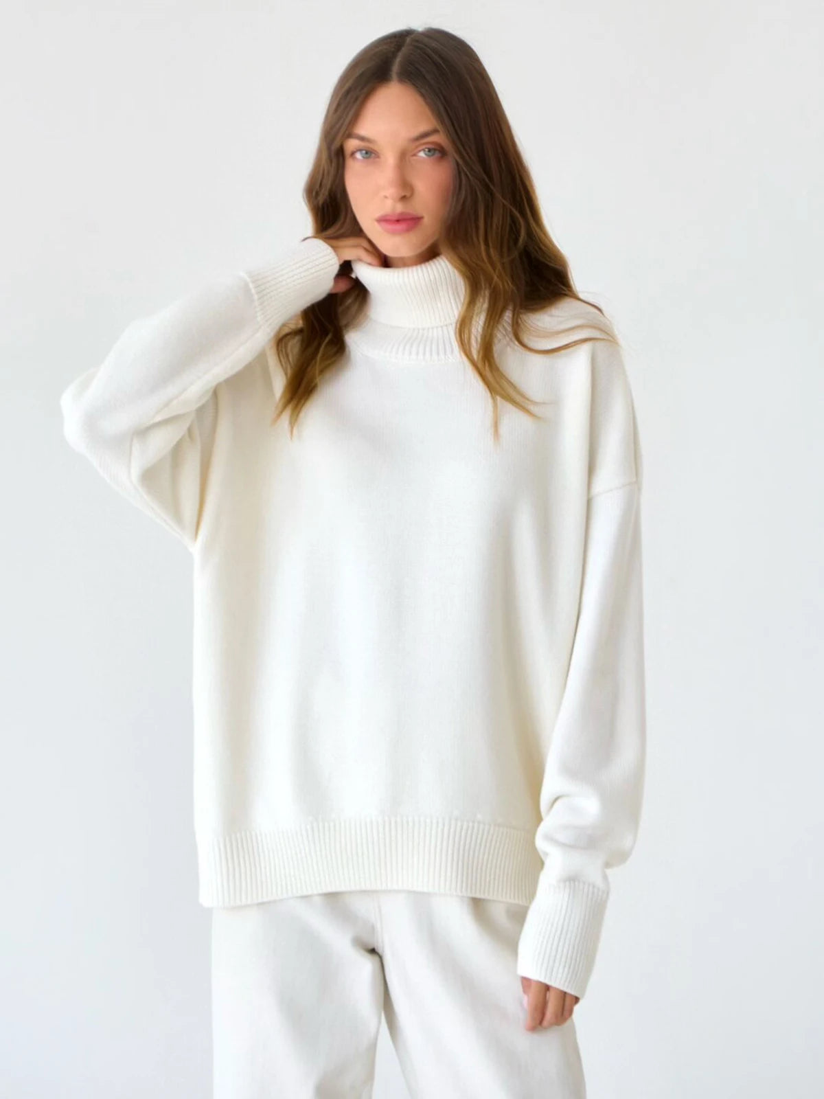 Bornladies Women Turtleneck Sweater CHIC Autumn Winter Thick Warm Pullover Top Oversized Casual Loose Knitted Jumper Female Pull