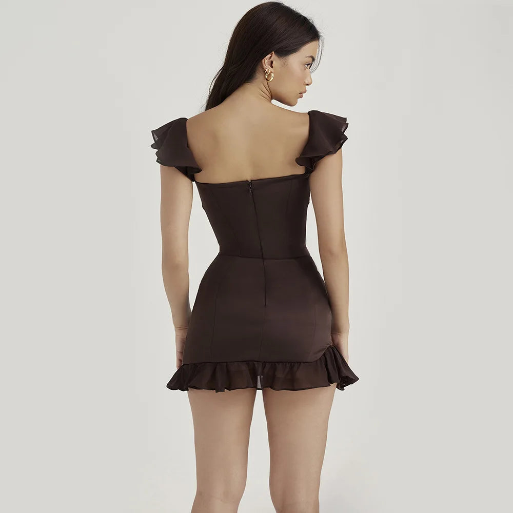 Gia Satin Ruffle Mini Short Dress