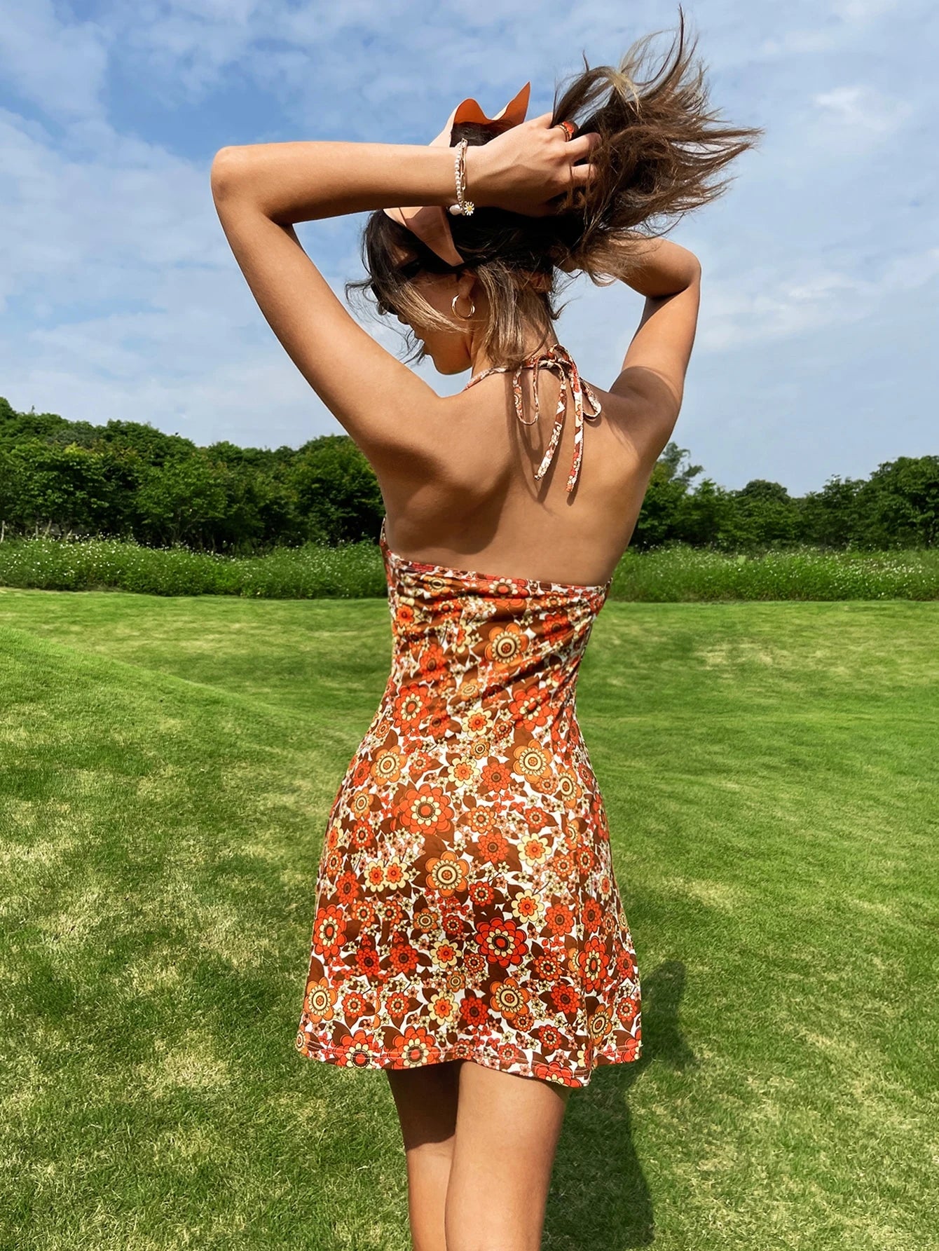 Lea Print Floral Halter Short Dress