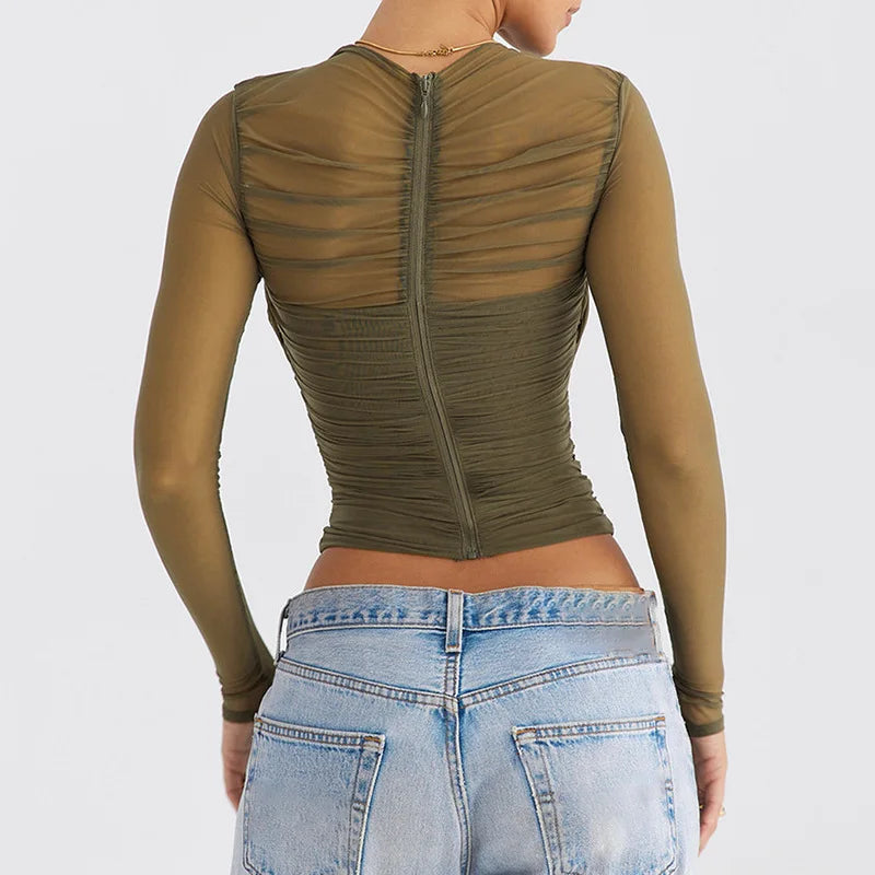 Skylar See Through Cross V Neck Long Sleeves