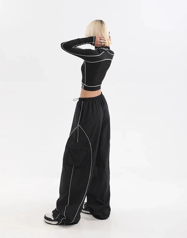 Y2K Techwear Cargo Parachute Track Pants Wide Leg
