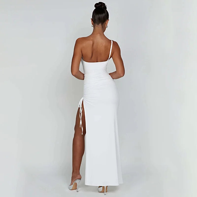 Rachel One Shoulder Strap Thigh High Split Maxi Long Dress