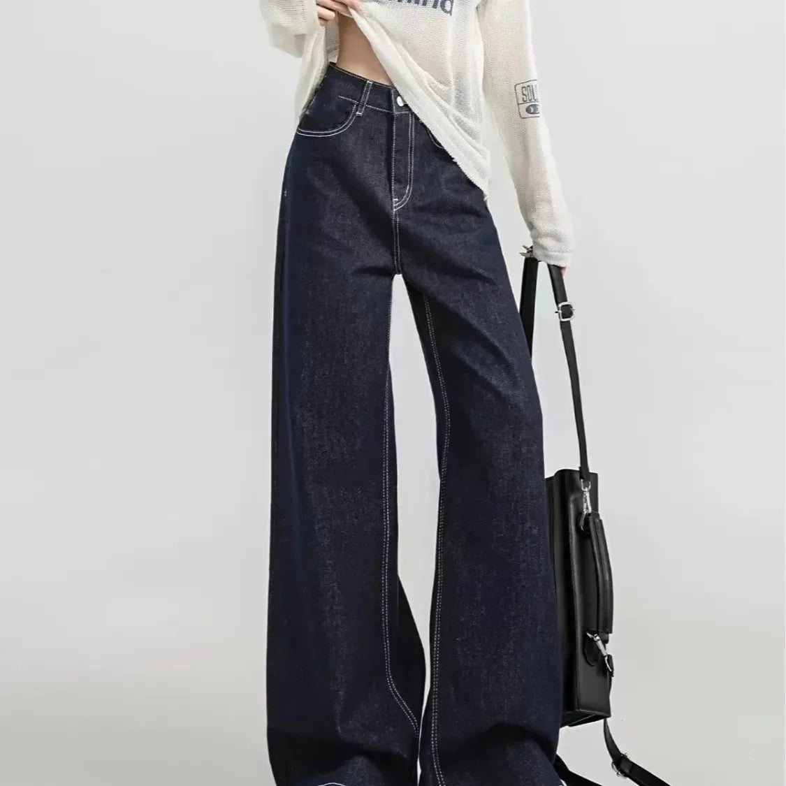 Y2K High Street Retro Denim Trouser Washed Vintage Casual Classic Baggy High Waist Jeans