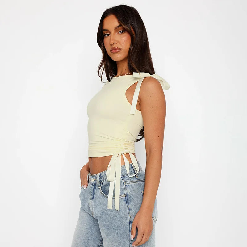 Pixie Y2k Drawstring Bow Tie Crop Top