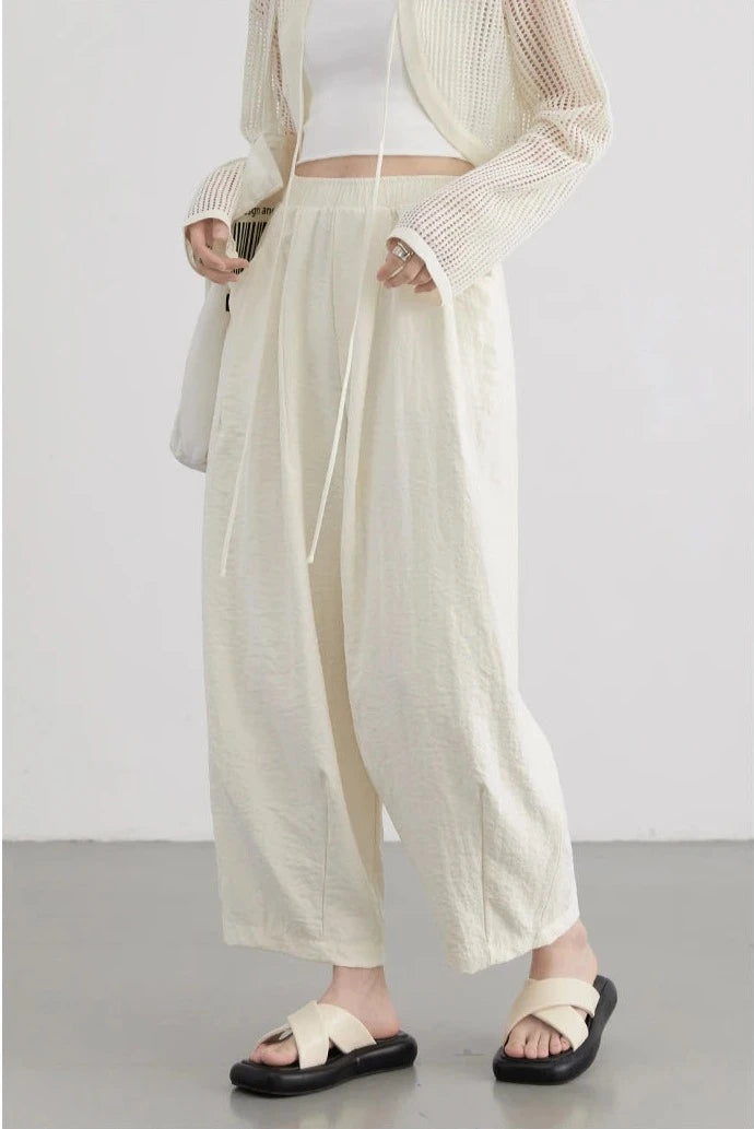 Louisa Pants Casual Elastic Waist High Waisted Pleated Wide Leg