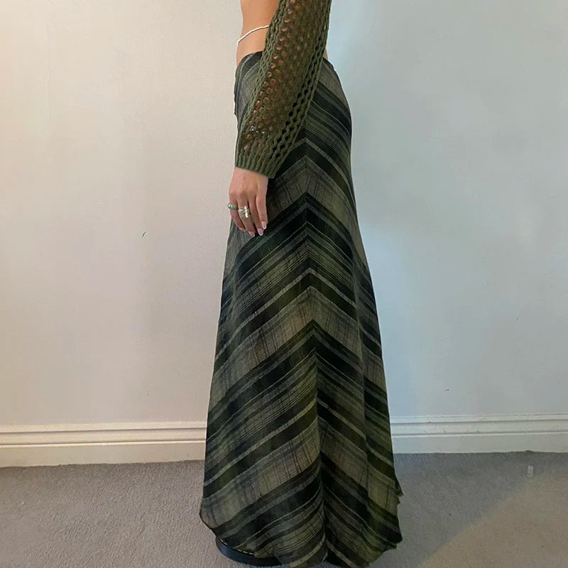 Boho Print Long Low Waist Skirt