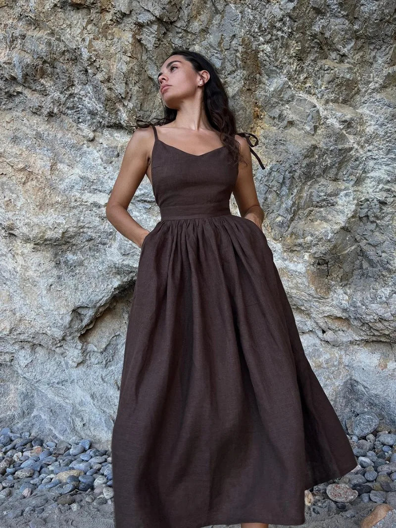 Tara Backless V Neck Splice Folds Long Dresses