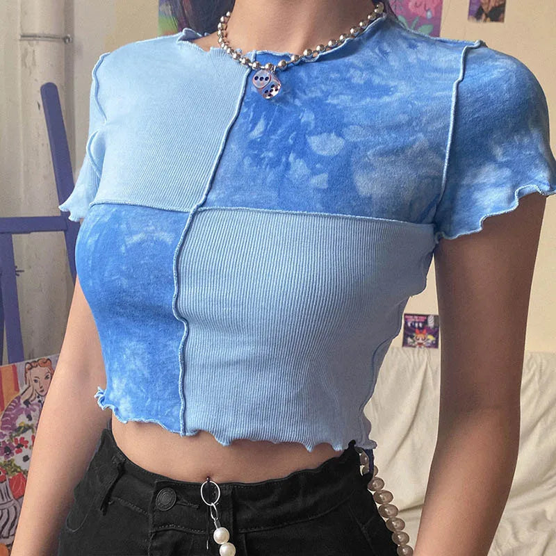 Purp Crop Top Tie Dye With Sequin Patchwork