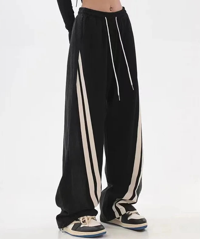 High Waist Drawstring Tie Up High Street Wide Leg Straight