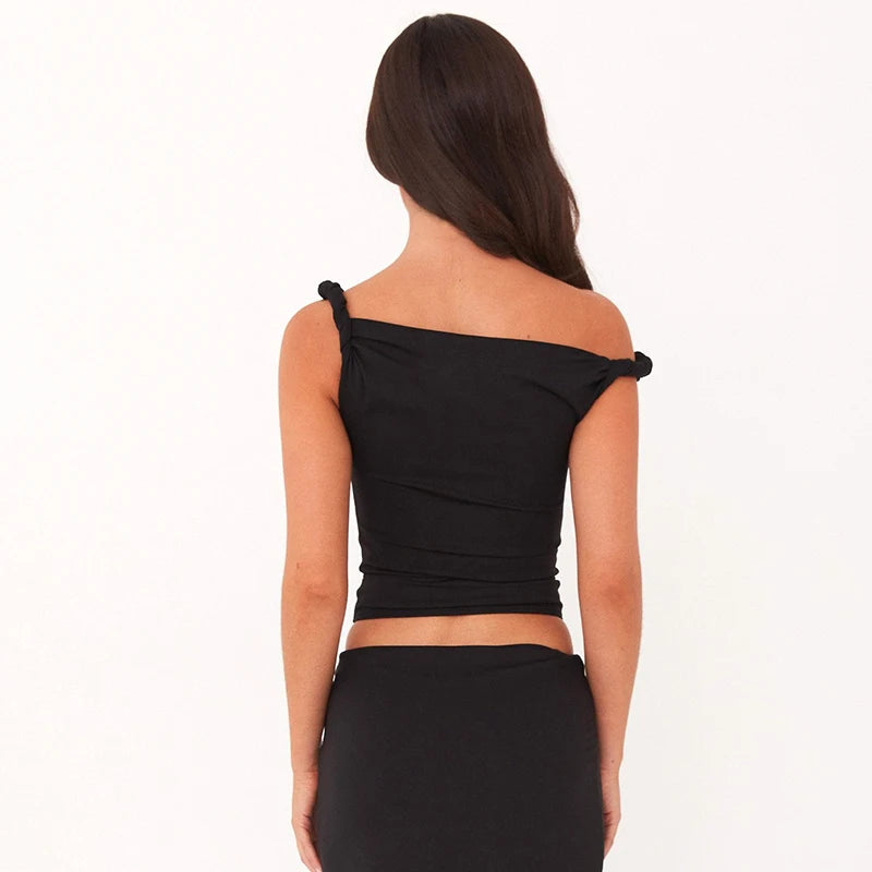 Nova 2024 Sleeveless Slash Collar Top Ruched Casual Off Shoulder Twist Pullover
