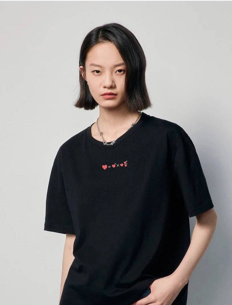Geometric Love Print Loose Cotton T-Shirt