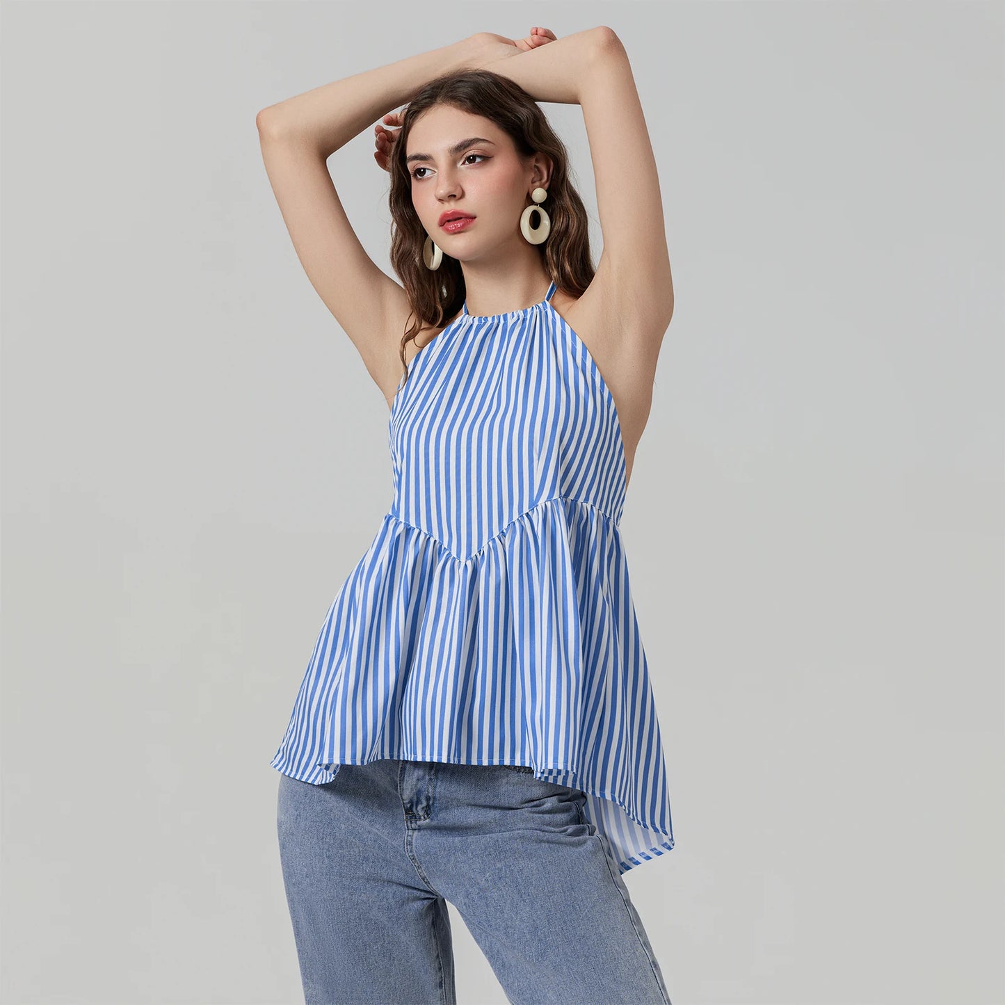 BC Halter Neck Striped Peplum Vest Tops