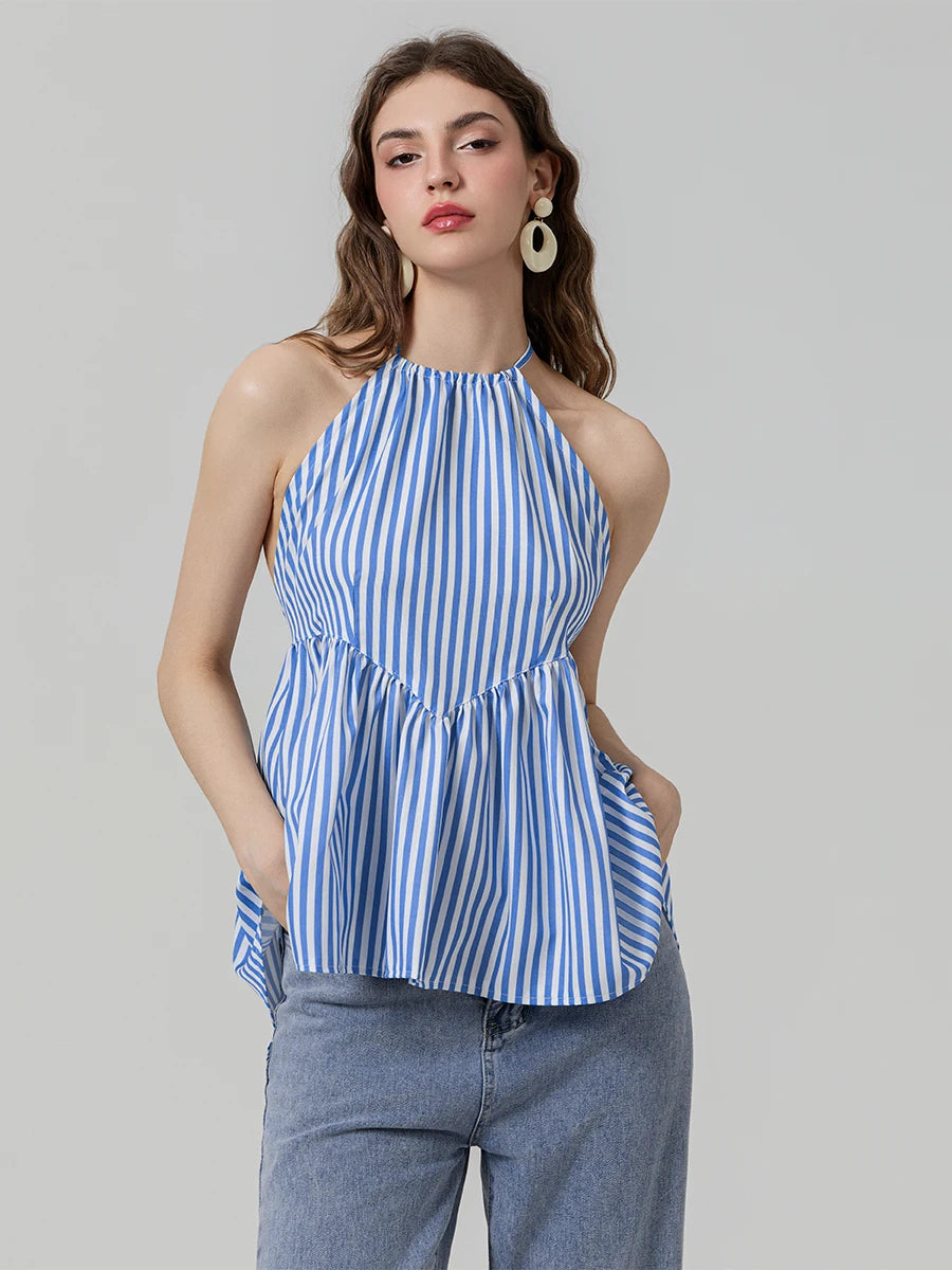 BC Halter Neck Striped Peplum Vest Tops