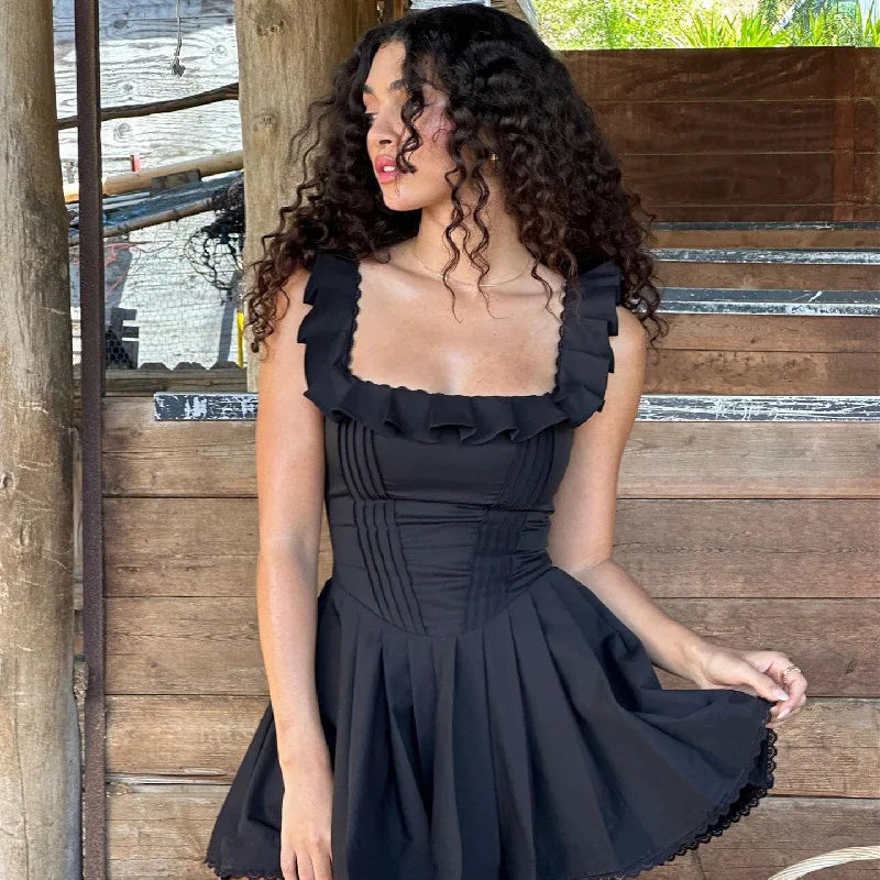 Steffy Lace Ruffle Mini Short Dress