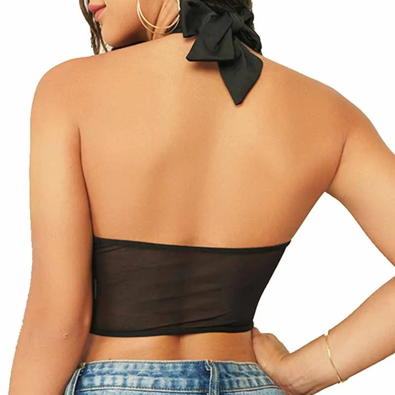 Celeste Cross Halter Corset Mesh Tank Top