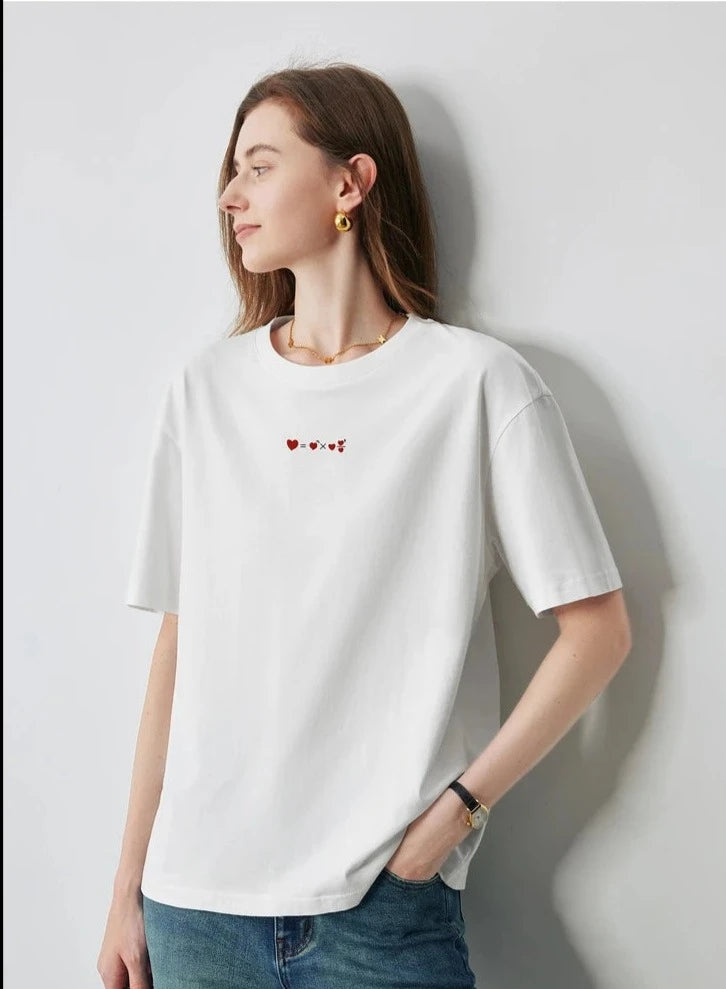 Geometric Love Print Loose Cotton T-Shirt