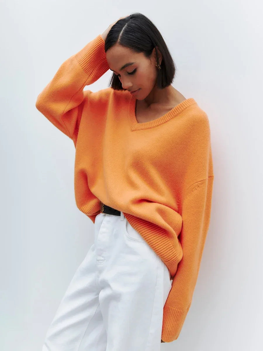 BB Oversized V-neck Warm Knitted Pullover Sweater
