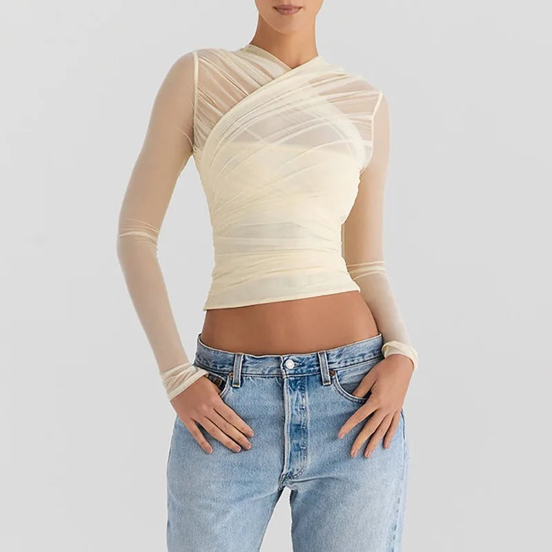 Skylar See Through Cross V Neck Long Sleeves