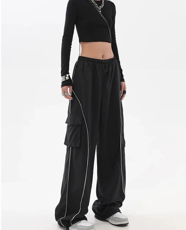 Y2K Techwear Cargo Parachute Track Pants Wide Leg