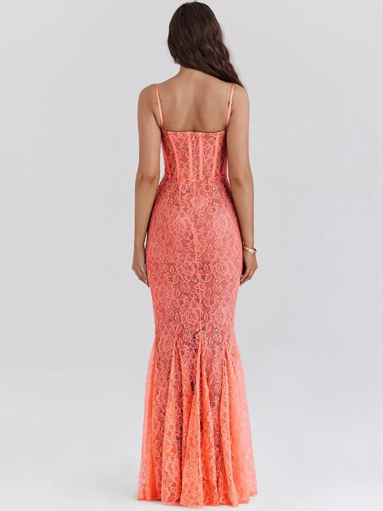 BC Floral Lace Strap Sleeveless Backless Long Dress